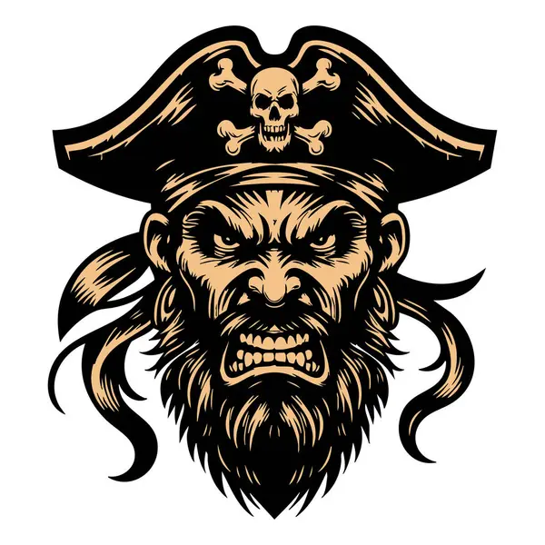 Siyah-Beyaz Saldırgan Korsan Portresi