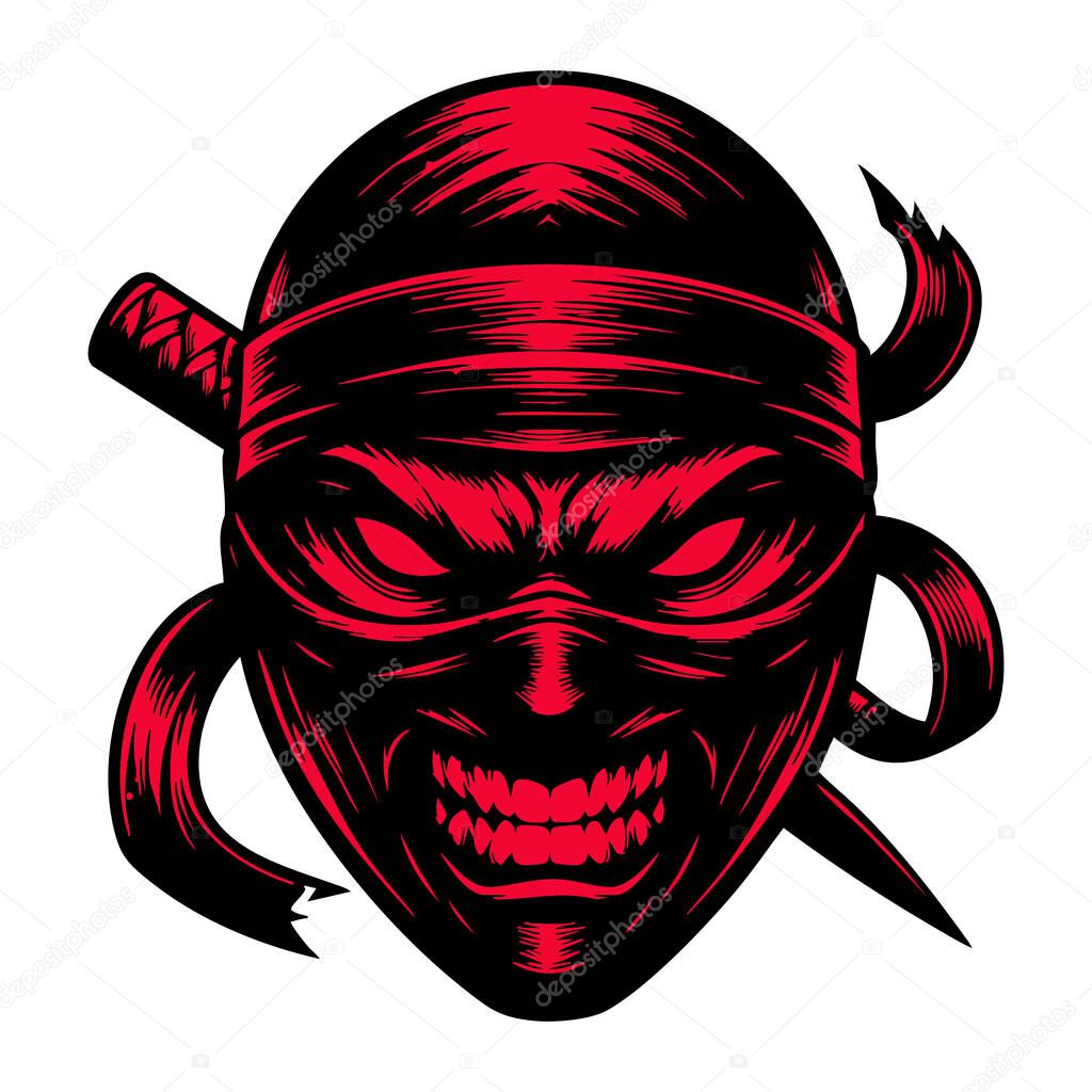 Ferocious Ninja Face Vector Drawing