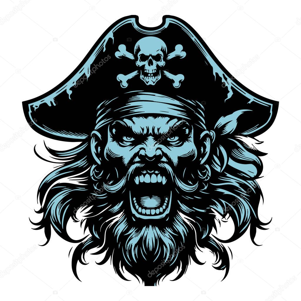 Angry Pirate Head Illustration on White Background