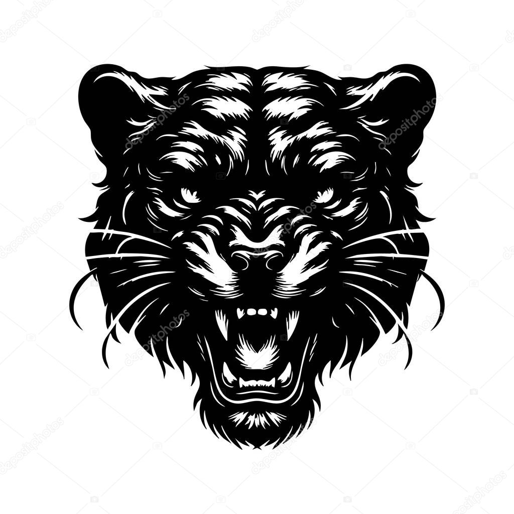 Fierce Puma Head in Black and White