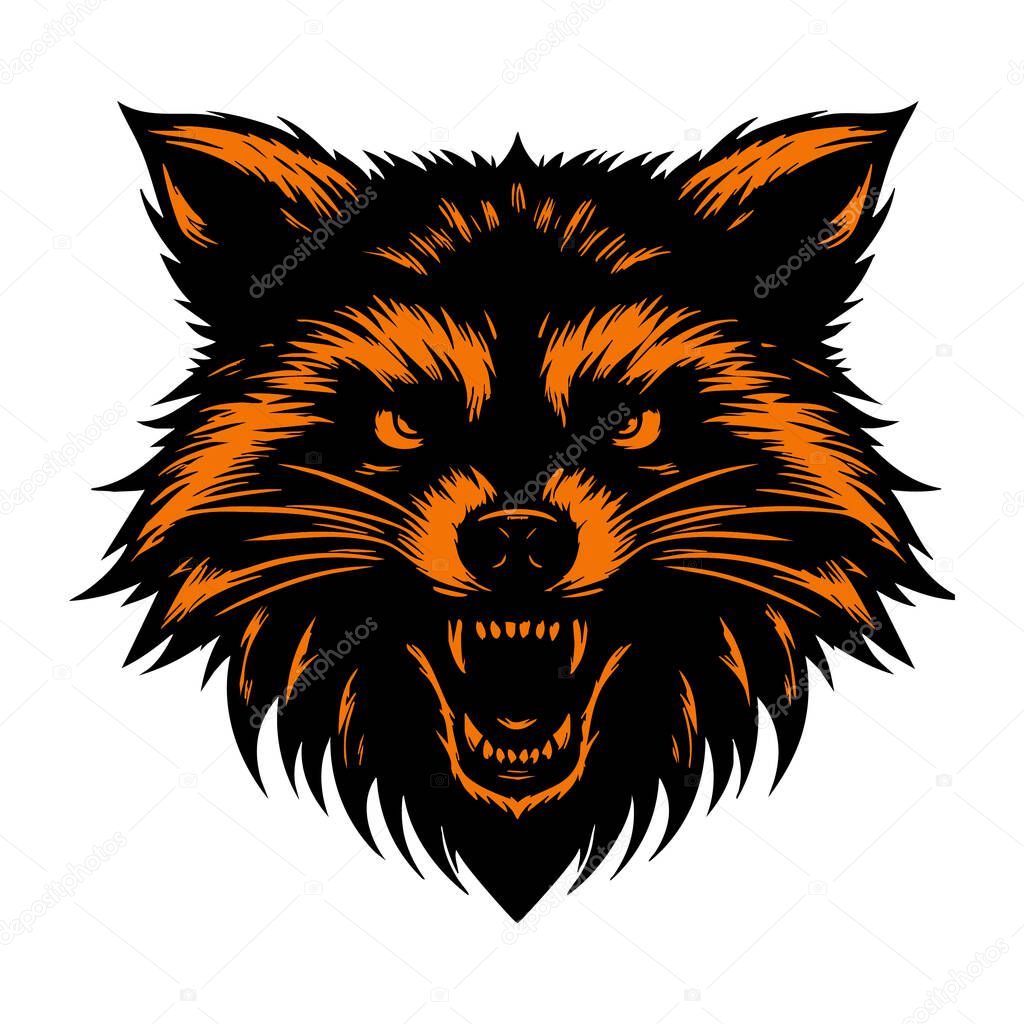 Ferocious Wild Raccoon Face Isolated Illustration