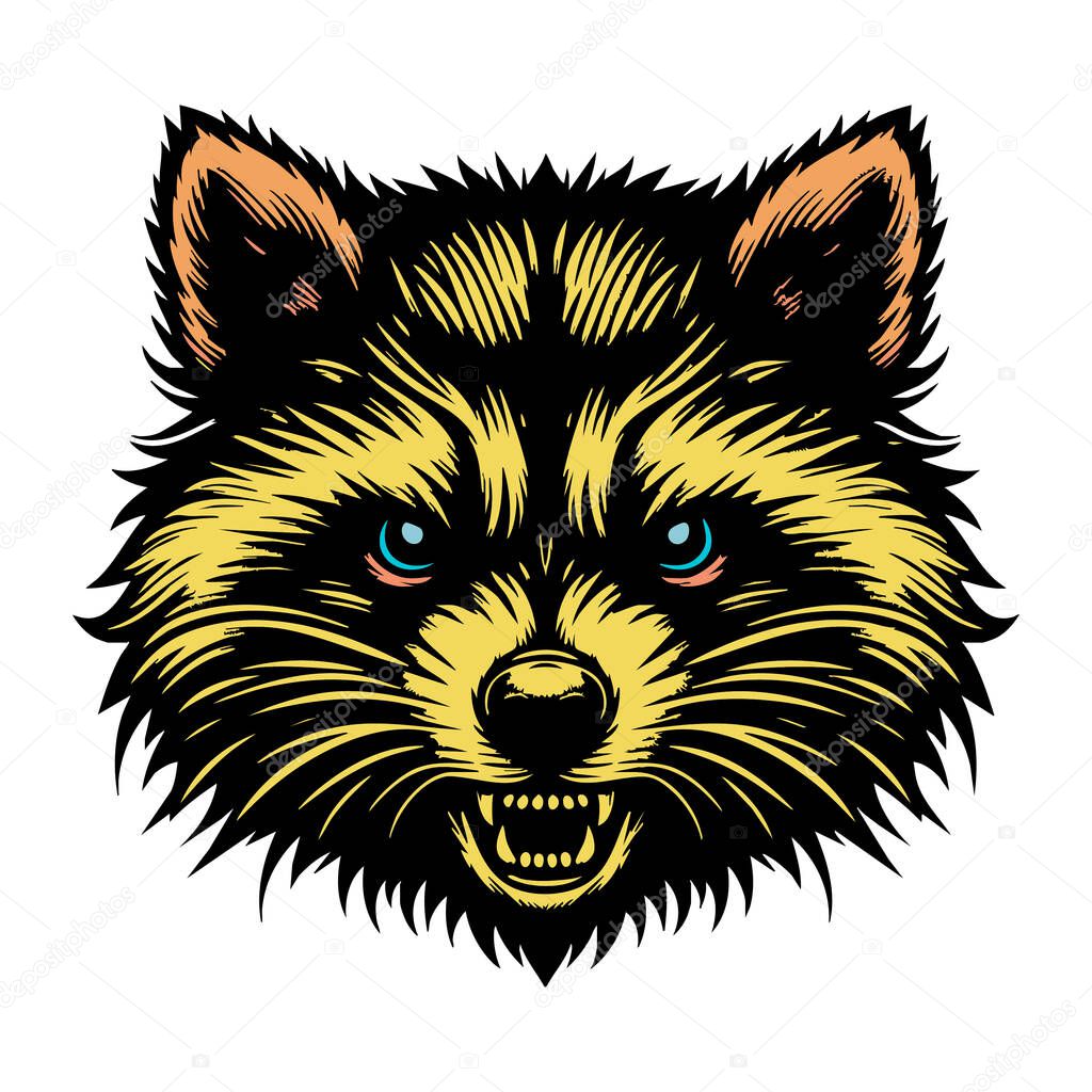 Aggressive Raccoon Expression Illustration