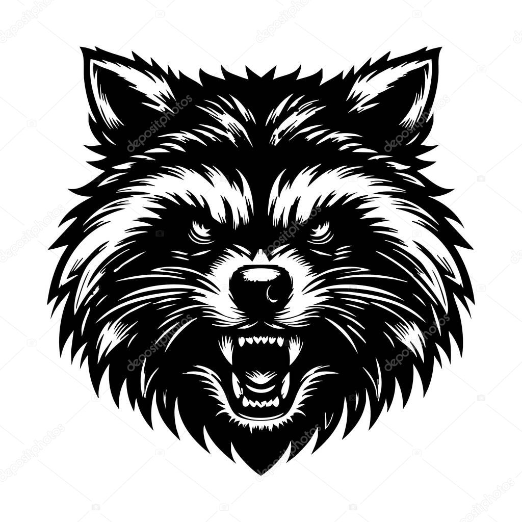 Ferocious Raccoon Face Vector Drawing