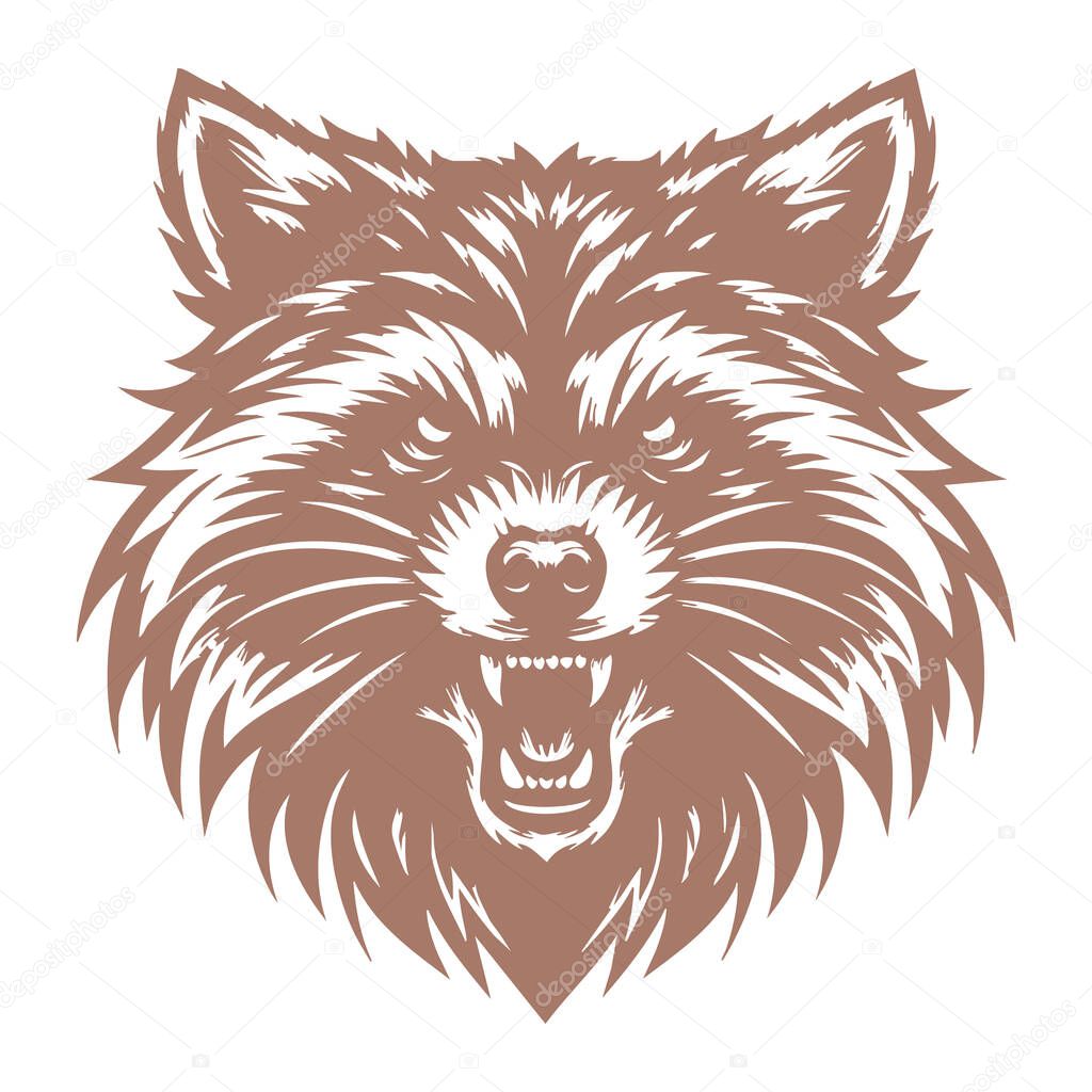 Angry Raccoon Head Illustration on White Background