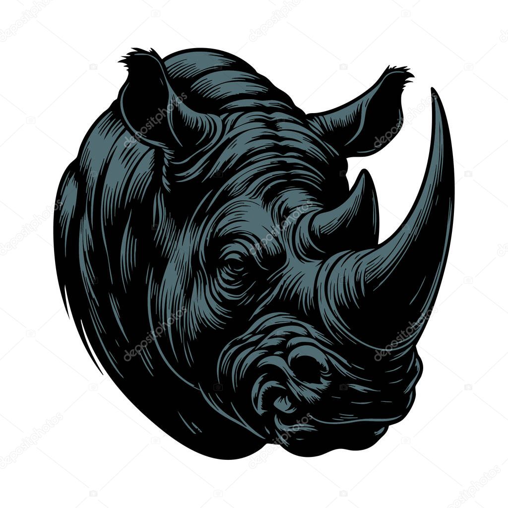 Ferocious Rhino Face Vector Drawing