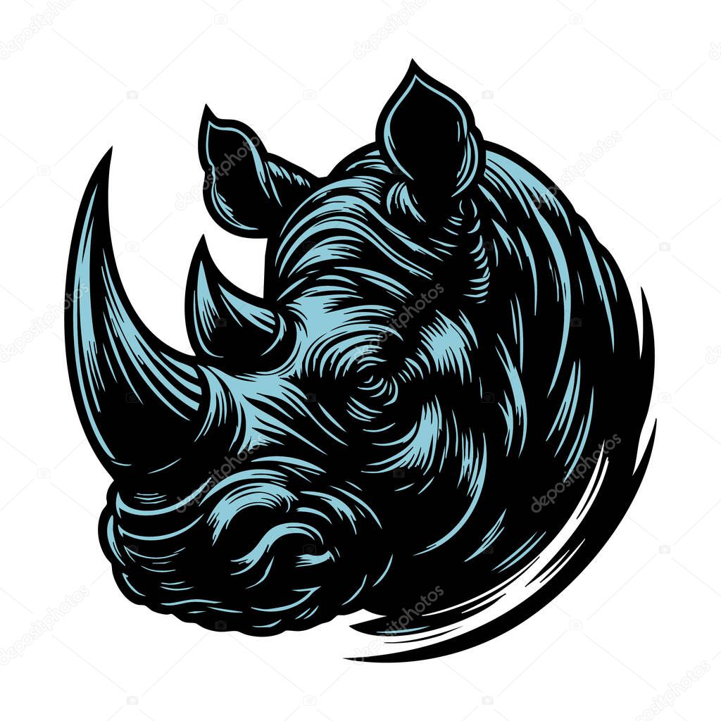 Angry Rhino Head Illustration on White Background