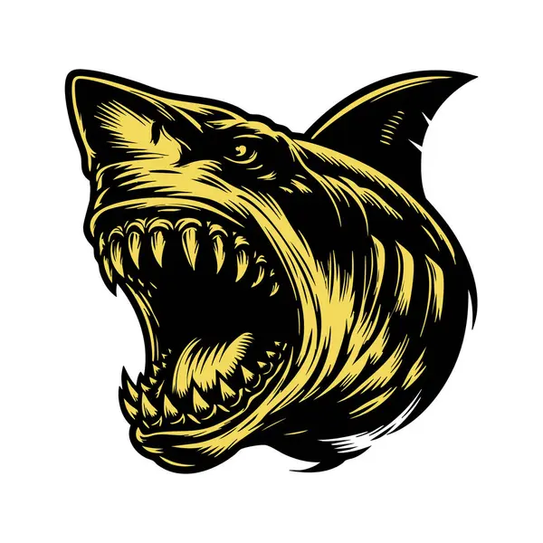 Vahşi Köpekbalığı Başı Siyah ve Beyaz Görüntü