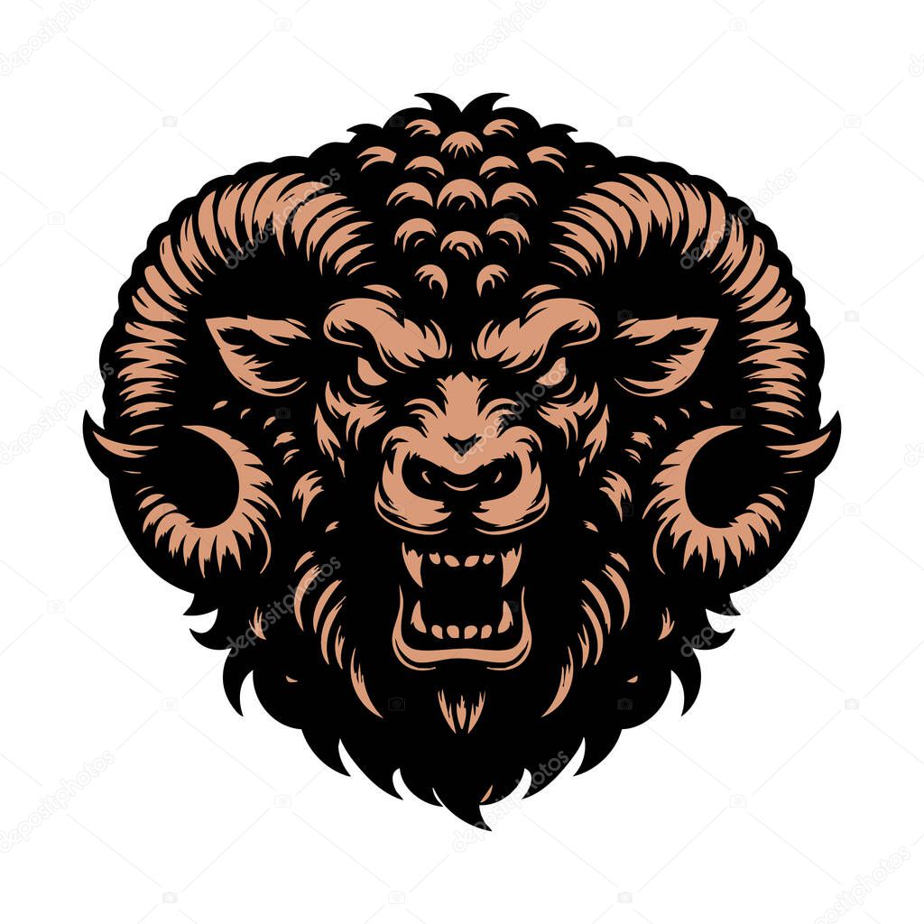 Ferocious Sheep Face Vector Drawing