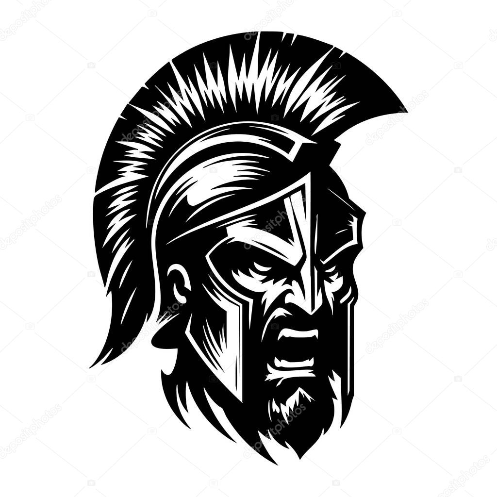 Ferocious Spartan Warrior Face Vector Drawing