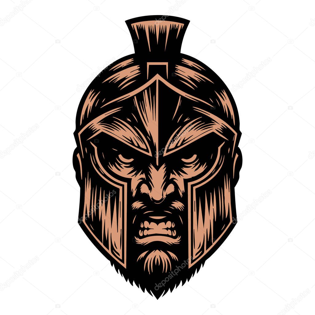 Angry Spartan Head Illustration on White Background