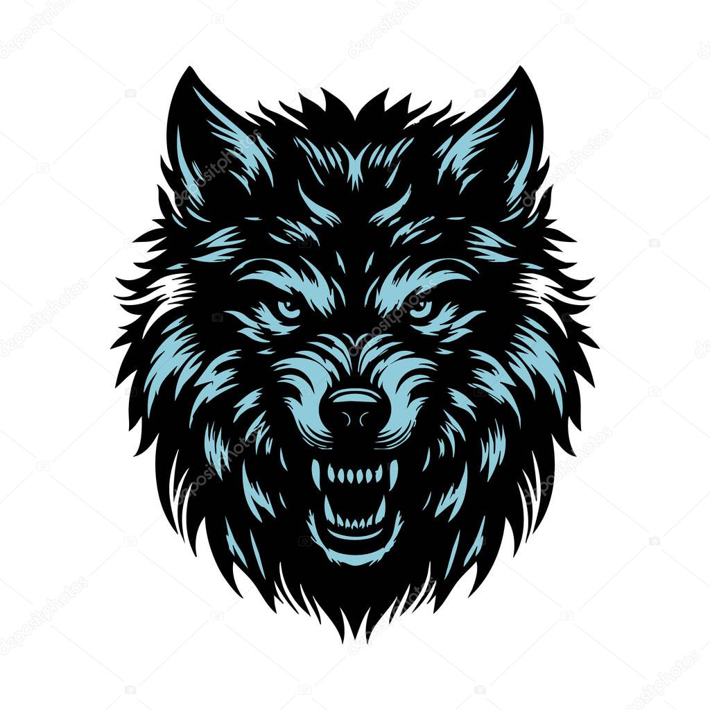 Ferocious Wild Wolf Face Isolated
