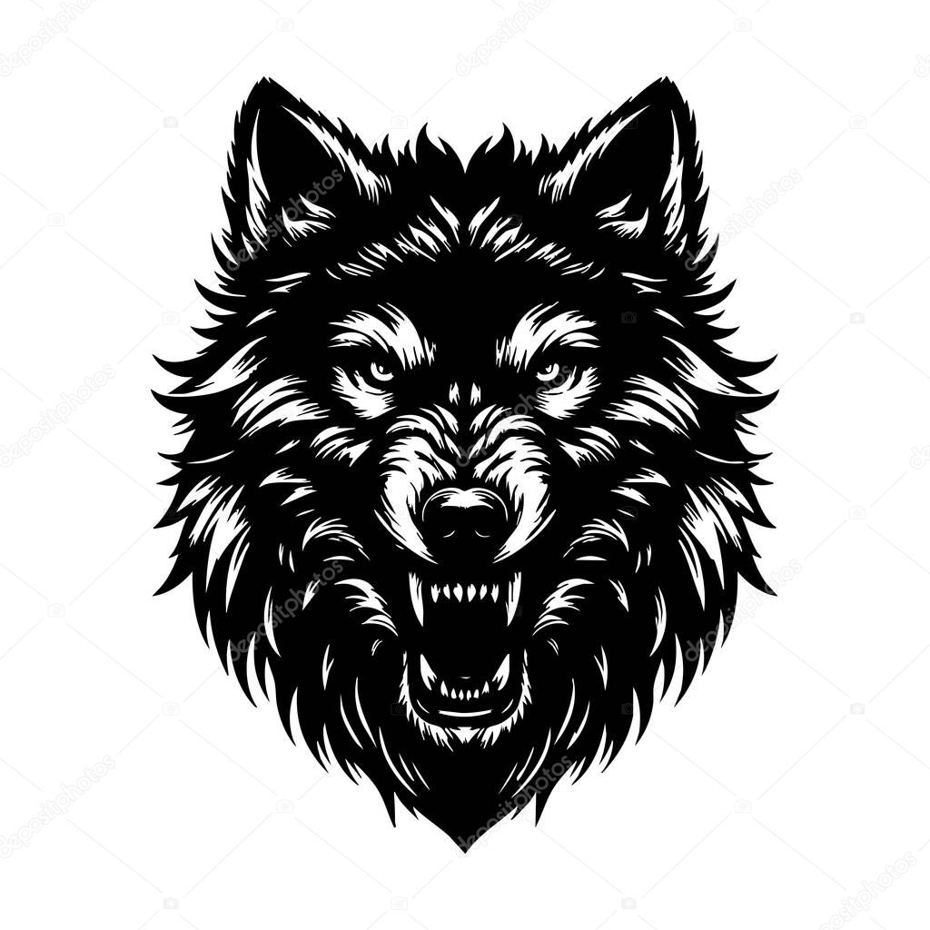 Ferocious Wolf Face Vector Drawing