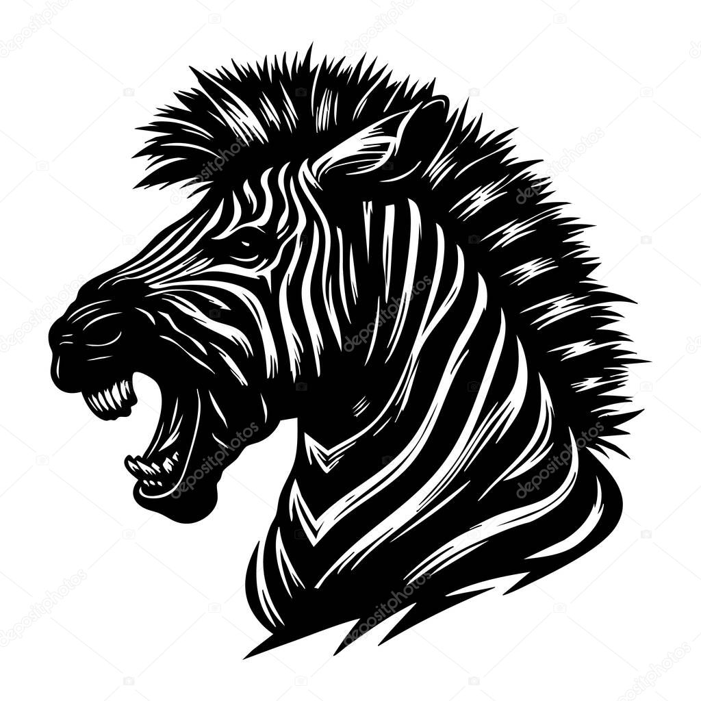Ferocious Wild Zebra Face Isolated