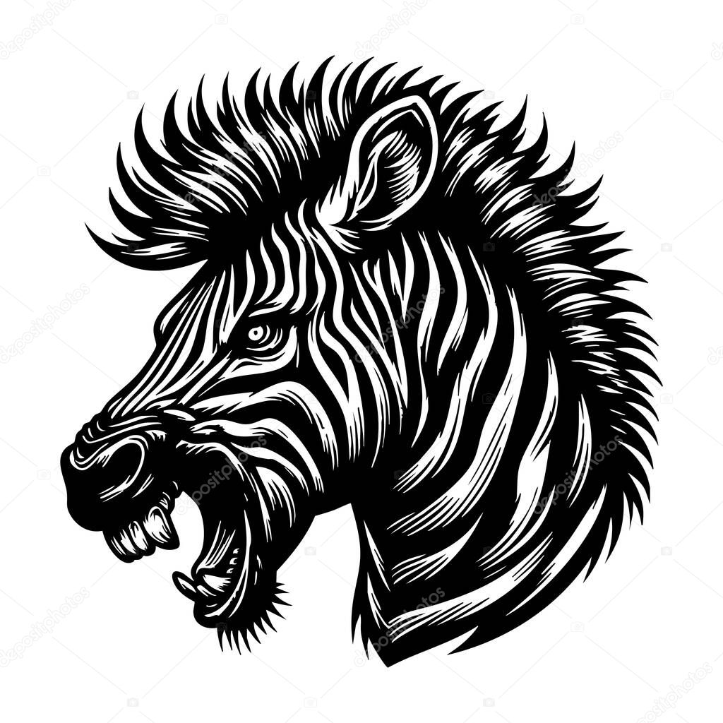 Angry Zebra Head Illustration on White Background