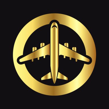 Siyah üzerine Parlak Altın Uçak Silueti
