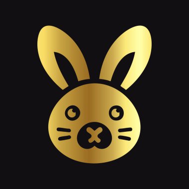 Siyah üzerine Şirin Altın Tavşan Simgesi