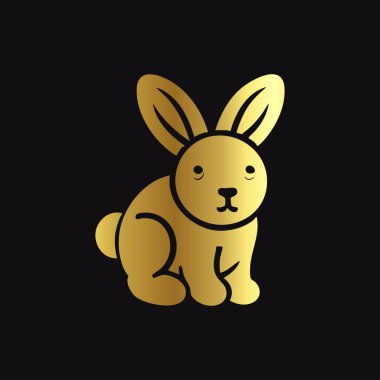 Siyah Arkaplanda Altın Tavşan Simgesi Vektörü