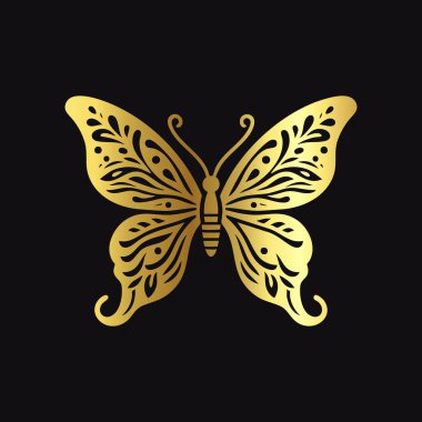 Siyah Arkaplanda Altın Kelebek Simgesi Vektörü