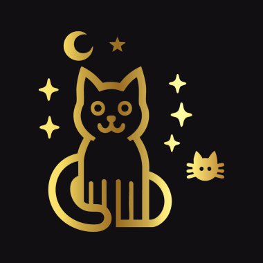 Zarif Altın Kedi Silüeti Çizimi