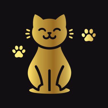 Siyah Arkaplanda Altın Kedi Simgesi Vektörü