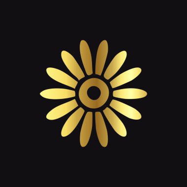 Siyah Üzerinde Altın Çiçek Simgesi İzole Edildi
