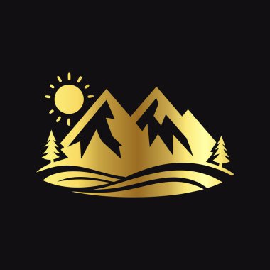 Siyah Üzerine Lüks Altın Dağ Amblemi