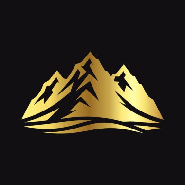 Siyah Üzerine Altın Dağ Simgesi Vektörü