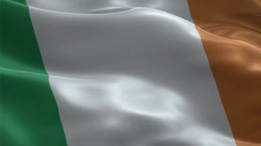 İrlanda Ulusal Bayrağının 3 Boyutlu Yüksek Kaliteli Animasyonu St. Patricks Günü, Kültür ve Vatansever Video Projeleri için Rüzgarda Sorunsuz Dalgalanıyor