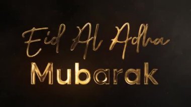 Kurban Bayramı - Mübarek tebrik kartı ve siyah arkaplanda altın harfler.