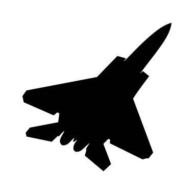 Beyaz arka planda siyah tarzda izole edilmiş savaş uçağı ikonu. avcı sembolü stok vektör illüstrasyonu.