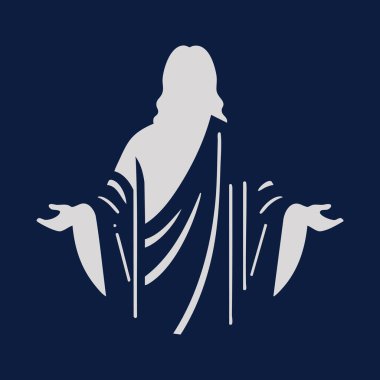 Minimalist Jesus Silhouette Düz Tasarım Beyaz Arkaplan, Düz Tasarım İsa Silueti Dini Minimum Vektör Çizimi