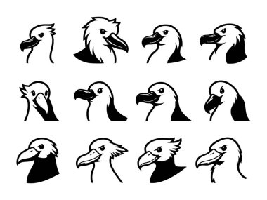 Çizgi film Seabird Albatros Koleksiyonunu Vektör Biçiminde Ayarladı