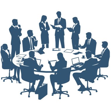 Beyaz Arkaplan 'da Siluet Vektörüyle Buluşma İş Toplantısı