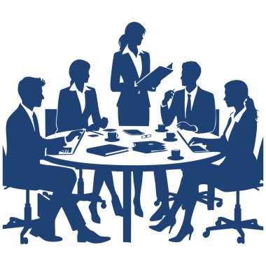 Beyaz Arkaplan 'da Siluet Vektörüyle Buluşma İş Toplantısı