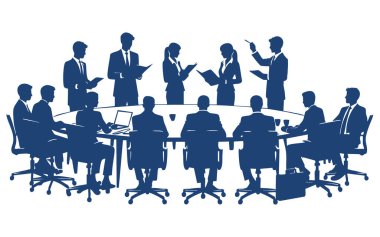 Beyaz Arkaplan 'da Siluet Vektörüyle Buluşma İş Toplantısı