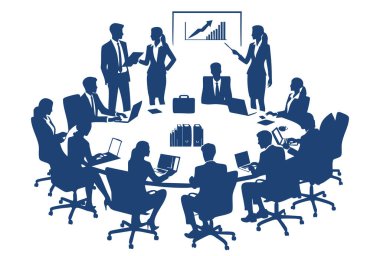 Beyaz Arkaplan 'da Siluet Vektörüyle Buluşma İş Toplantısı