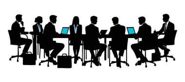 Beyaz Arkaplan 'da Siluet Vektörüyle Buluşma İş Toplantısı