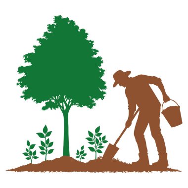 Ağaç Dikici Çevresel Bakım Çiziminin Düz Silüeti