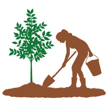 Kişi dikme Ağaçları Siluet Vektör İllüstrasyonu