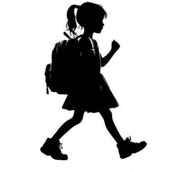 Beyaz Arkaplanda Sırt Çantası Silueti Olan Çocuk