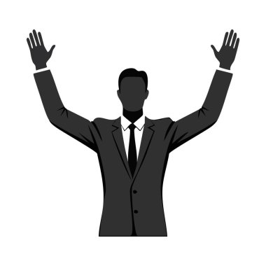 Siyasi Lider Silah Yükseltme Silueti Siyah ve Beyaz