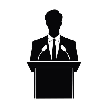 Beyaz Arkaplanda Podyum Siluetinde Konuşan Lider
