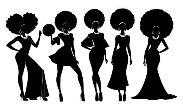 Afro Kadın Siluet Vektör İllüstrasyonu