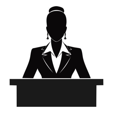 Beyaz Arkaplanda Masa Arkasında Politikacı Silueti