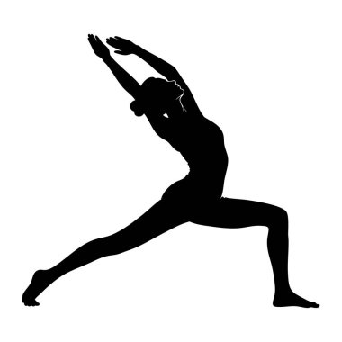 Beyaz arka planda poz veren genç kadın silueti, vektör illüstrasyonu.