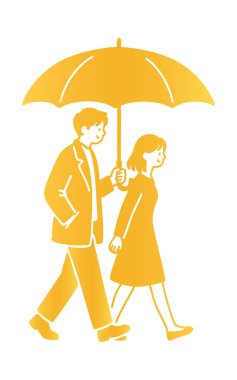 Şemsiye Vektörü Altında Yürüyen Altın Çift