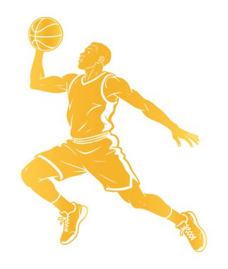 Altın Basketbolcu Silueti Smaç Vektörüne Atlıyor