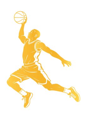 Altın Basketbolcu Silueti Smaç Vektörüne Atlıyor