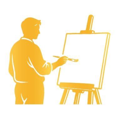 Şömine ve fırça vektörlü altın siluet ressamı