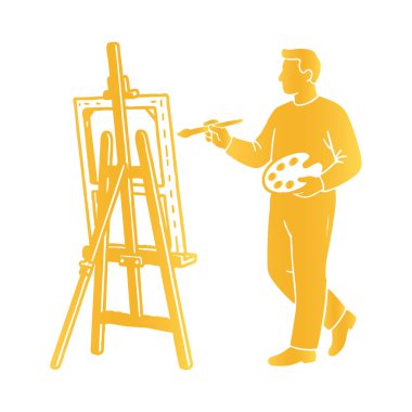 Şömine ve fırça vektörlü altın siluet ressamı